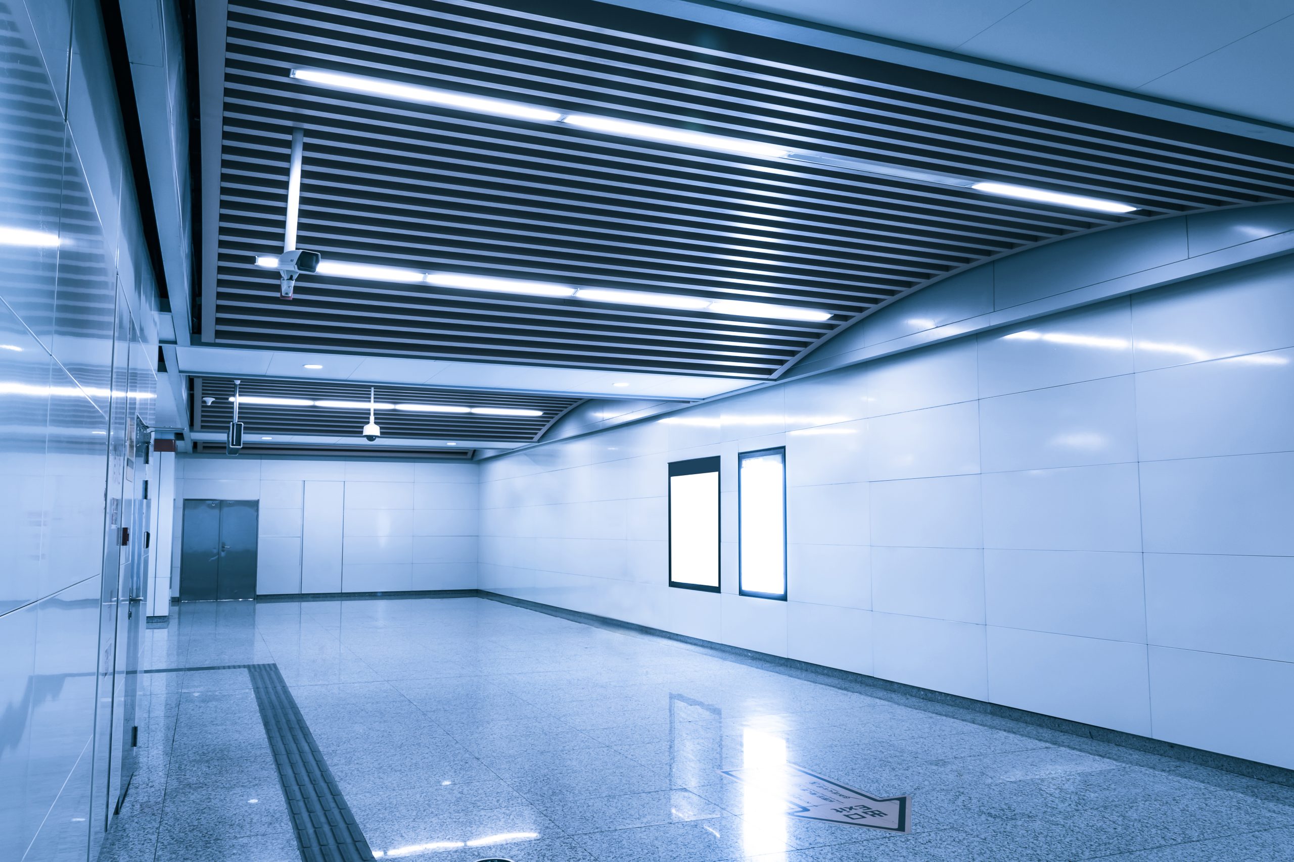 empty long corridor in the modern office building.