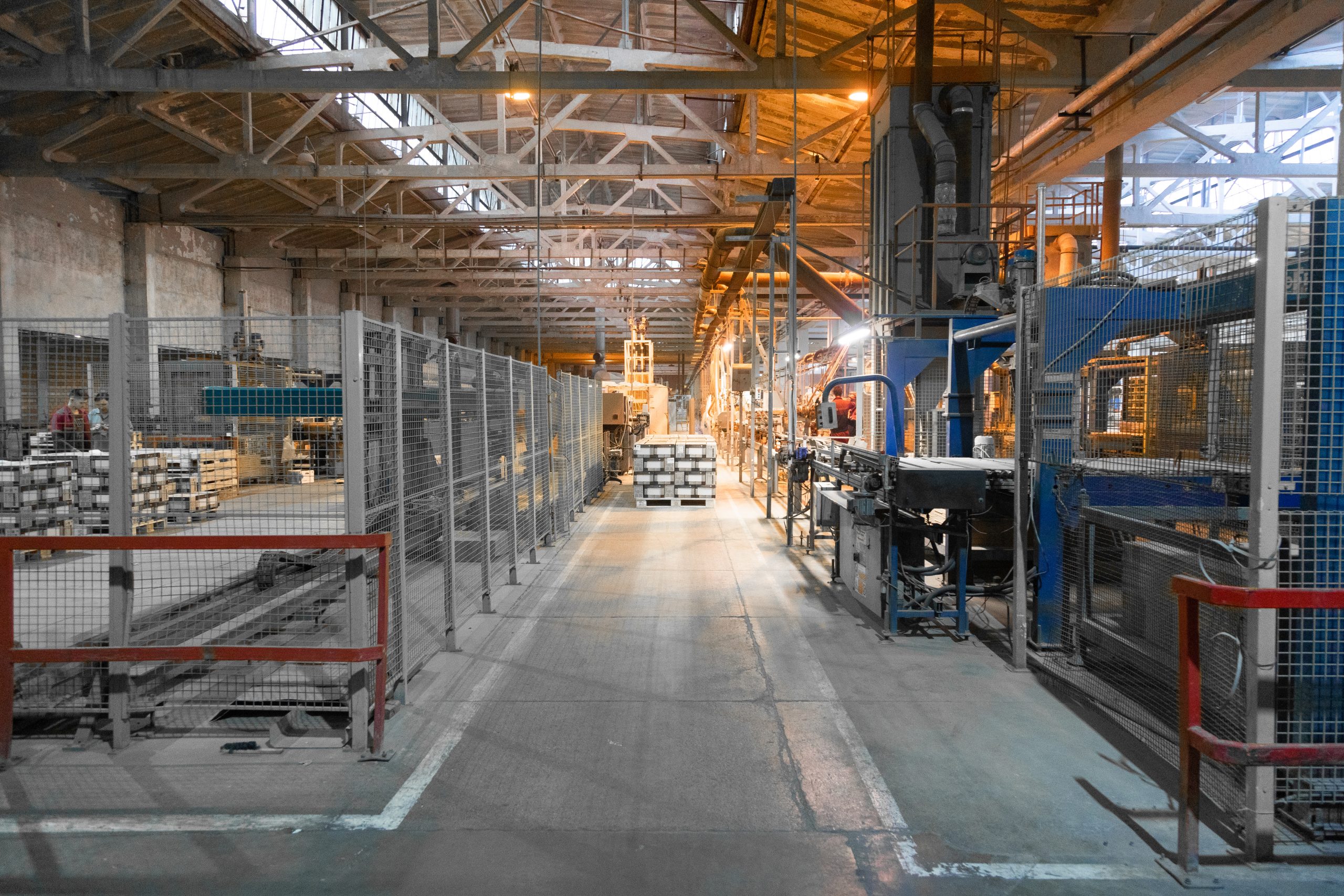 production manufacture. sightseeing Excursion on the interior. Ceramic tile manufacturing plant. Ceramic tile manufacturing plant with a conveyer belt